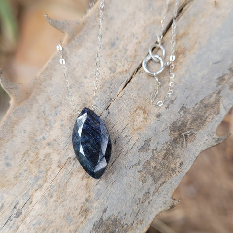 Blue Sapphire Marquise Sterling Silver Necklace