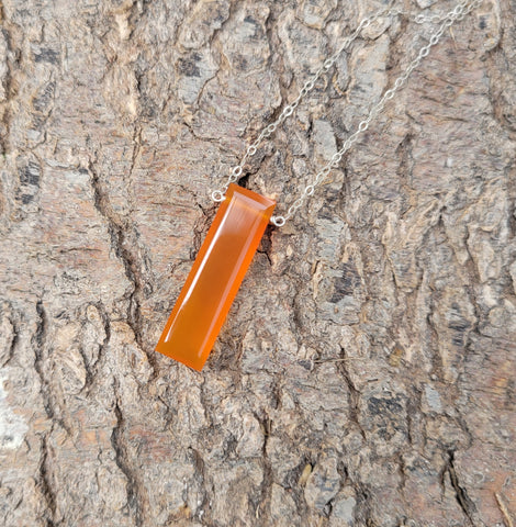 Carnelian Faceted Elongated Baguette Sterling Silver Necklace