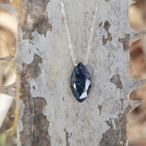 Blue Sapphire Marquise Sterling Silver Necklace