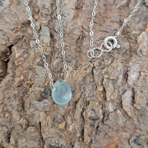 Aquamarine Faceted Briolette Sterling Silver Necklace