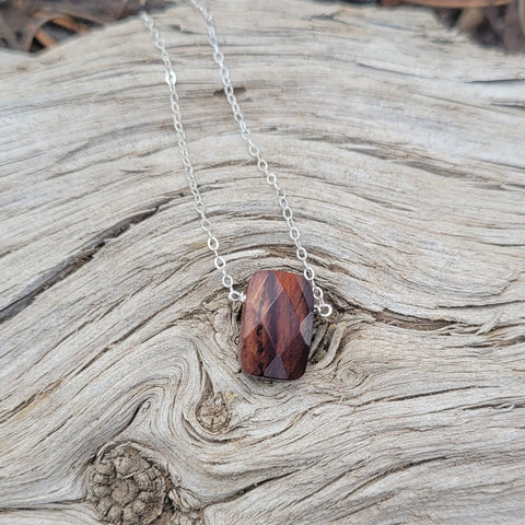 Red Tiger’s Eye Faceted Briolette Necklace Sacral Chakra