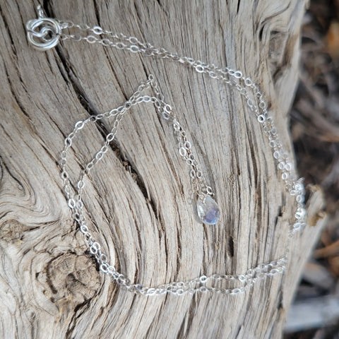 Rainbow Moonstone Faceted Briolette Sterling Silver Necklace