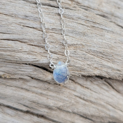 Rainbow Moonstone Faceted Briolette Sterling Silver Necklace