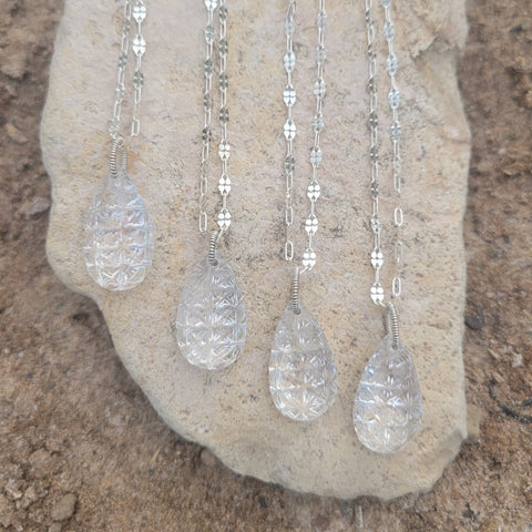Carved Chandelier Clear Quartz Crystal Necklace