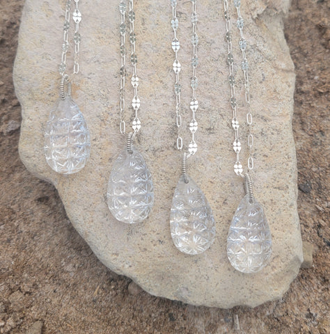 Carved Chandelier Clear Quartz Crystal Necklace