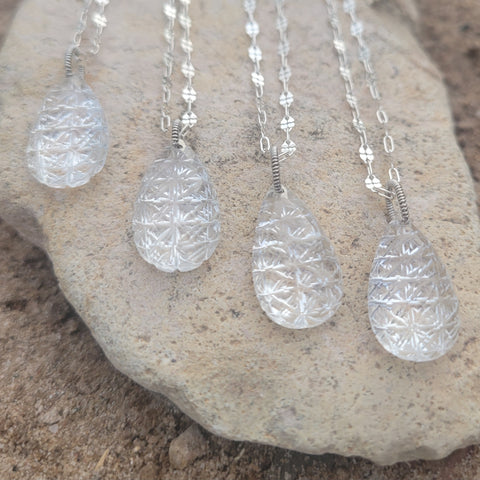 Carved Chandelier Clear Quartz Crystal Necklace