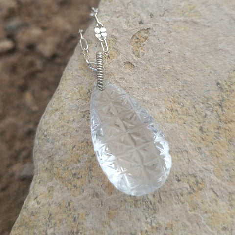 Carved Chandelier Clear Quartz Crystal Necklace