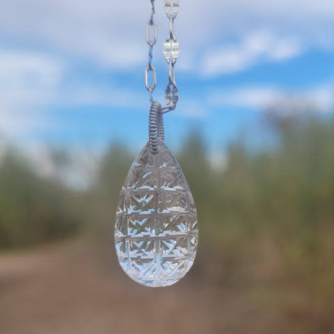 Carved Chandelier Clear Quartz Crystal Necklace