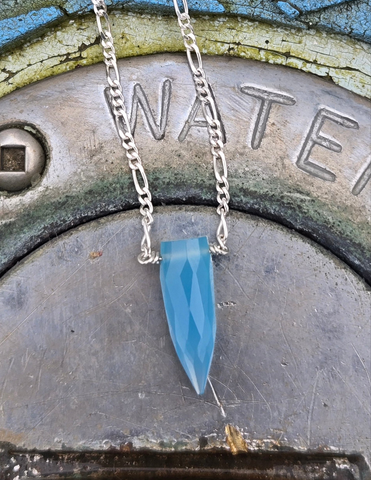Blue Chalcedony Faceted Bullet Sterling Silver Necklace