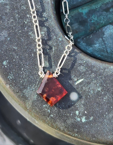 Hessonite Garnet Free Form Portrait Cut Sterling Silver Necklace