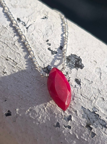 Ruby Faceted Marquise Sterling Silver Necklace