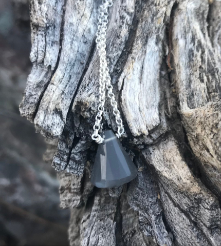 Grey Moonstone Faceted Sterling Silver Necklace