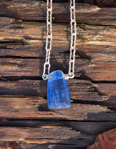 Blue Kyanite Free Form Faceted Sterling Silver Necklace