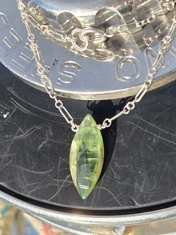 Green Kyanite Faceted Marquise Sterling Silver Necklace