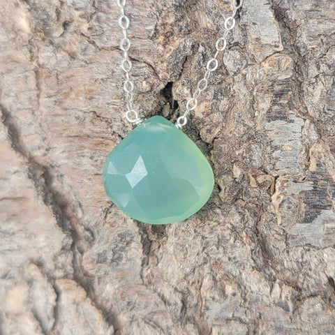 Green Chalcedony Faceted Briolette Sterling Silver Necklace