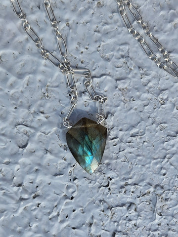 Labradorite Faceted Shield Sterling Silver Necklace