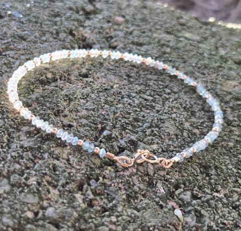 Aquamarine Faceted UFO 14K and 10K Gold Beaded Bracelet