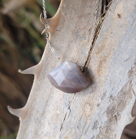 Chocolate Moonstone Faceted Fan Sterling Silver Necklace