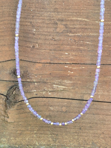 Amethyst Faceted Dice Ombre 14K Gold Infinity Beaded Necklac