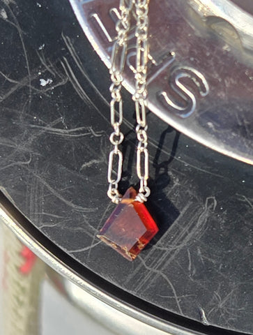 Hessonite Garnet Free Form Portrait Cut Sterling Silver Necklace