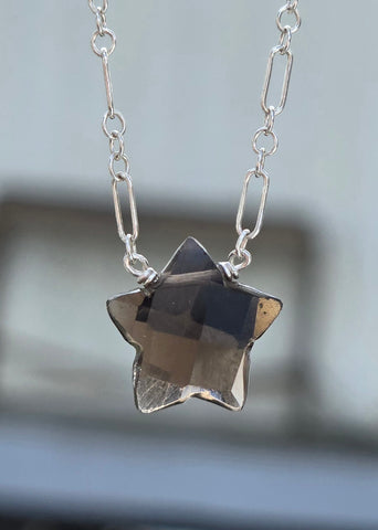 Smoky Quartz Faceted Star Sterling Silver Necklace