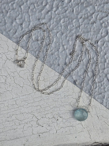 Aquamarine Faceted Disc Sterling Silver Necklace