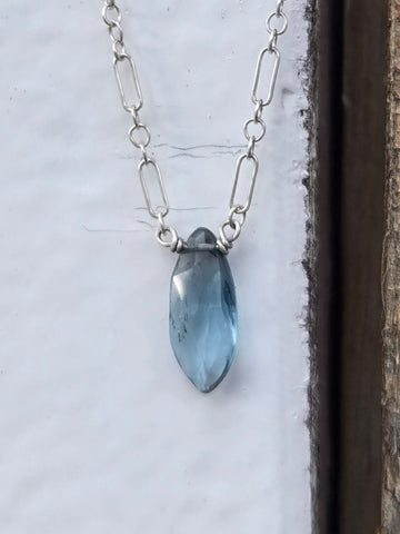 London Blue Topaz Faceted Marquise Sterling Silver Necklace