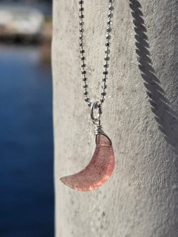 Pink Muscovite Crescent Moon Sterling Silver Necklace