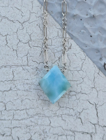 Larimar Faceted Diamond Sterling Silver Necklace