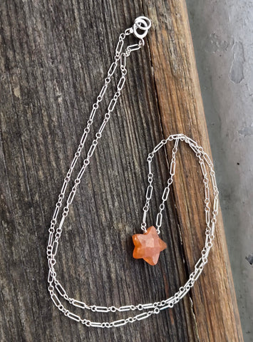 Indian Sunstone Faceted Star Sterling Silver Necklace