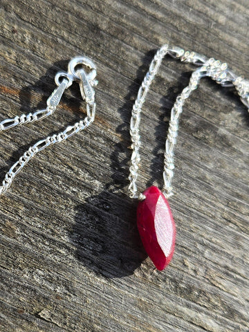 Ruby Faceted Marquise Sterling Silver Necklace