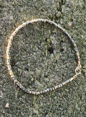 Pyrite Faceted Dice 14K and 10K Gold Beaded Bracelet