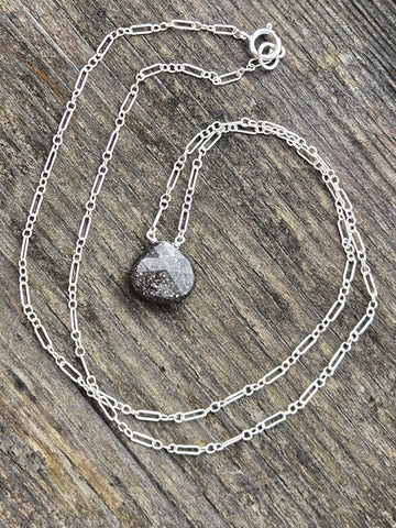 Black Indian Sunstone Faceted Briolette Sterling Silver  Necklace