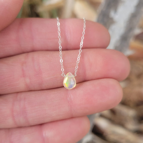 Ethiopian Welo Opal Faceted Briolette Necklace