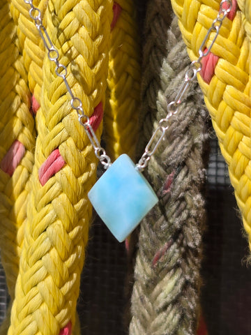 Larimar Faceted Diamond Sterling Silver Necklace