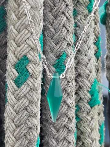 Green Onyx Faceted Diamond Dagger Sterling Silver Necklace
