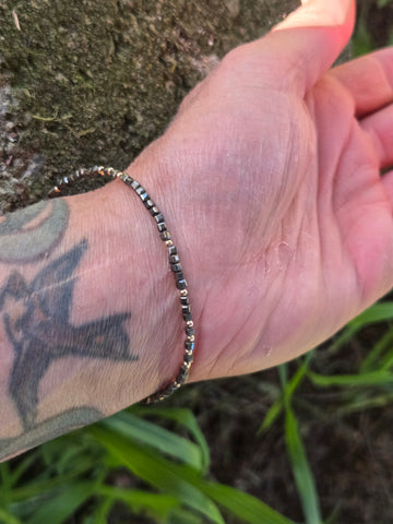 Pyrite Faceted Dice 14K and 10K Gold Beaded Bracelet