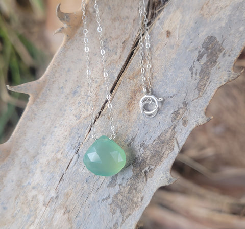 Green Chalcedony Faceted Briolette Sterling Silver Necklace