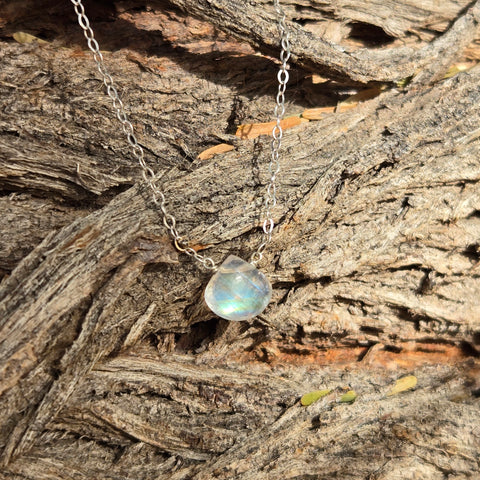 Rainbow Moonstone Briolette Sterling Silver Necklace