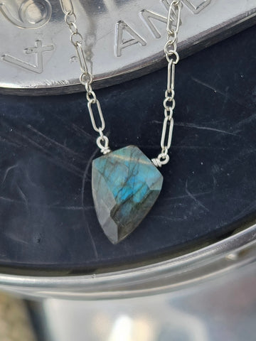 Labradorite Faceted Shield Sterling Silver Necklace