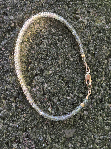 Green Sapphire and Ancient Egyptian Gold Bead Replica 18k & 14K Gold Bracelet