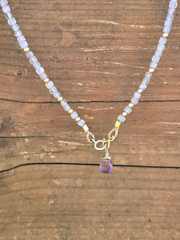 Amethyst Faceted Dice Ombre 14K Gold Infinity Beaded Necklac
