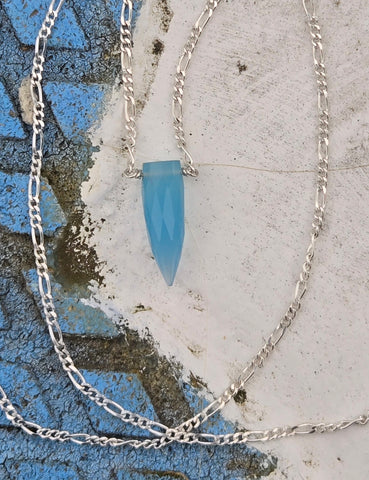 Blue Chalcedony Faceted Bullet Sterling Silver Necklace