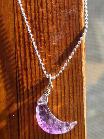 Amethyst Crescent Moon Sterling Silver Necklace
