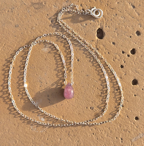 Pink Tourmaline Briolette Sterling Silver Necklace