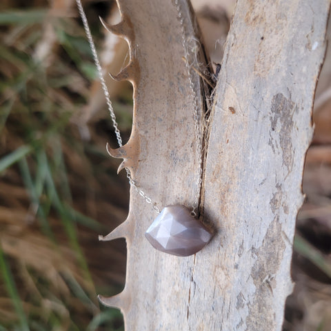 Chocolate Moonstone Faceted Fan Sterling Silver Necklace