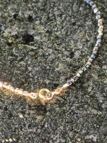 Pyrite Faceted Dice 14K and 10K Gold Beaded Bracelet
