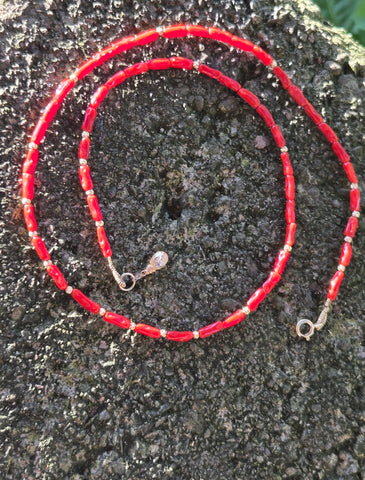 Mediterranean Coral (Old Stock), Diamond and Engraved 14K Gold Infiniti Beaded Necklace