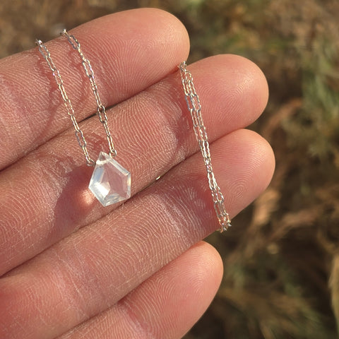 Moon Quartz Faceted Pentagon Sterling Silver Necklace