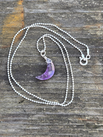 Amethyst Crescent Moon Sterling Silver Necklace
